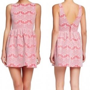 Love...ady Pink/white floral lace fit &flare dress